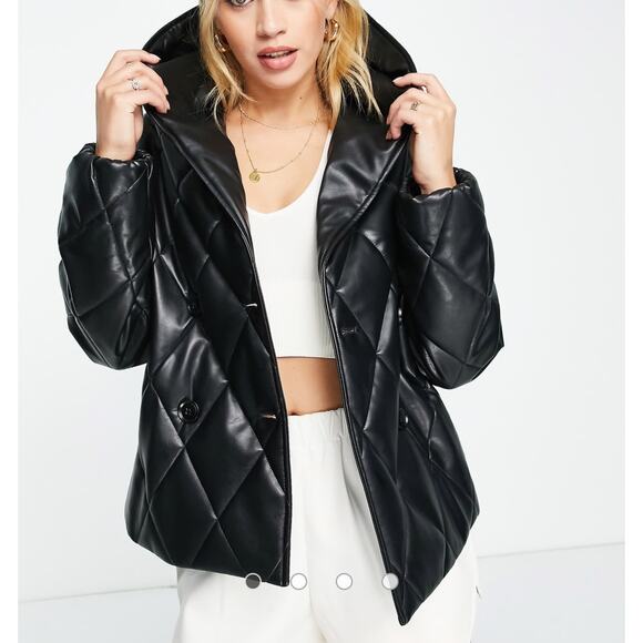 4th and Reckless Jackets & Blazers - 4th & Reckless Black Faux Leather Quilted Hooded Jacket XXL Streetwear Edgy